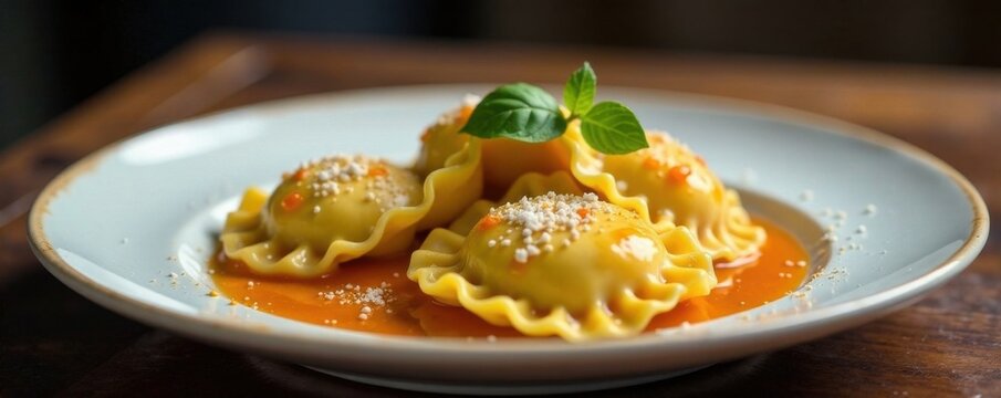 Softly glowing ravioli on a plate , food, meal, muzzarella