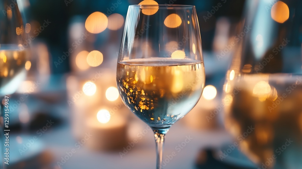 Poster chic wine glass filled with golden wine surrounded by soft candlelight creating a warm ambiance : ge