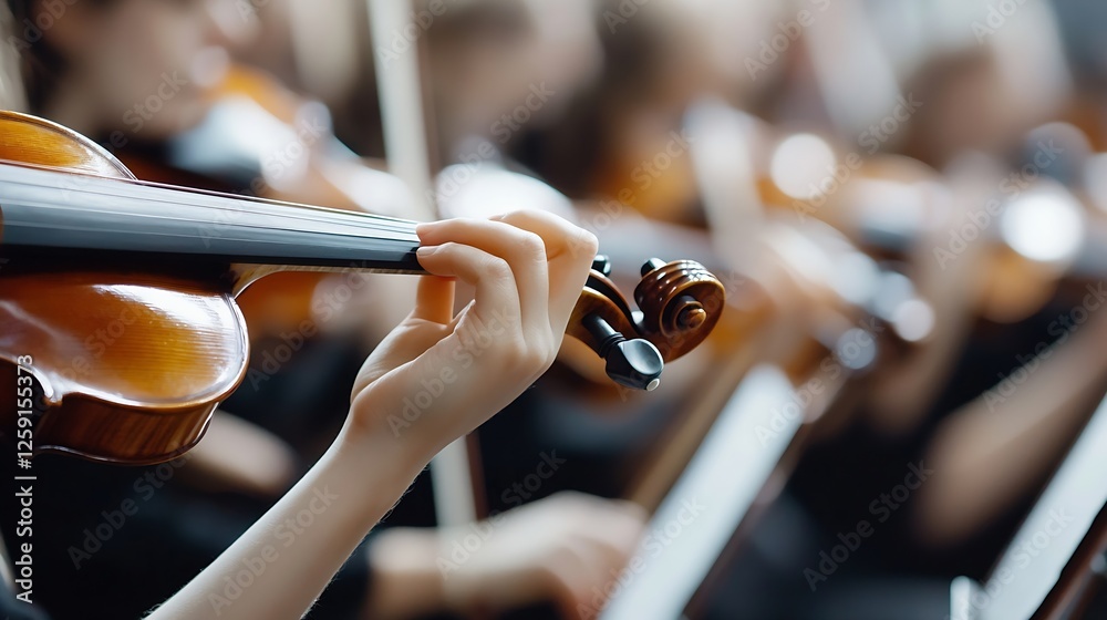 Aufkleber orchestra performance with focus on violinist hand playing music capturing the art of music : genera