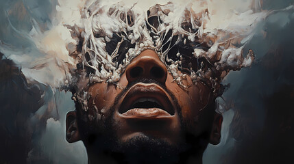 Fragmented realms of turmoil - an artwork that encapsulates the core of internal disarray and emotional turbulence. Mindscape Collisions. Illustration