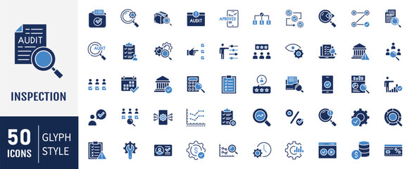 Inspection icon set. Containing as test, check, control, analysis and more. Vector illustration