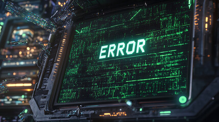 Fototapeta premium Futuristic Green Digital Error Screen With Glowing Pixels