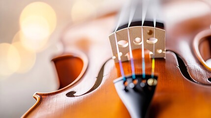 Close-Up of a Beautiful Violin with Detailed Strings and Elegant Design : Generative AI