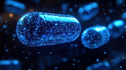 Glowing Blue Capsules: A Futuristic Medical Concept