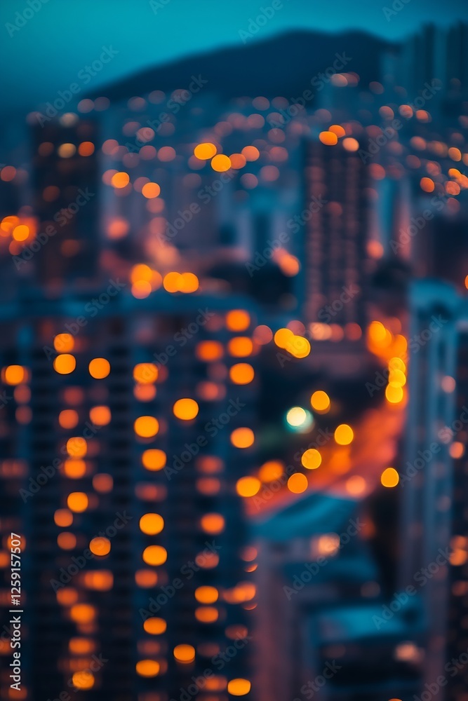 Poster Blurred Cityscape at Night with Colorful Lights and Urban Vibes : Generative AI