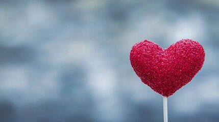 Charming Red Heart Cute Sugar Decoration on a Stick with a Soft Blurry Background : Generative AI