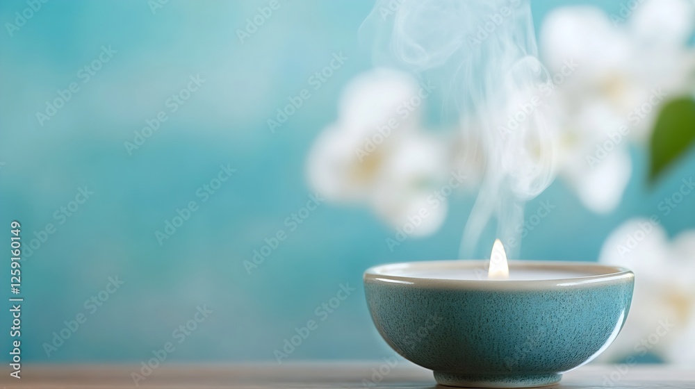 Poster soothing aromatherapy candle with soft smoke and calm atmosphere : generative ai