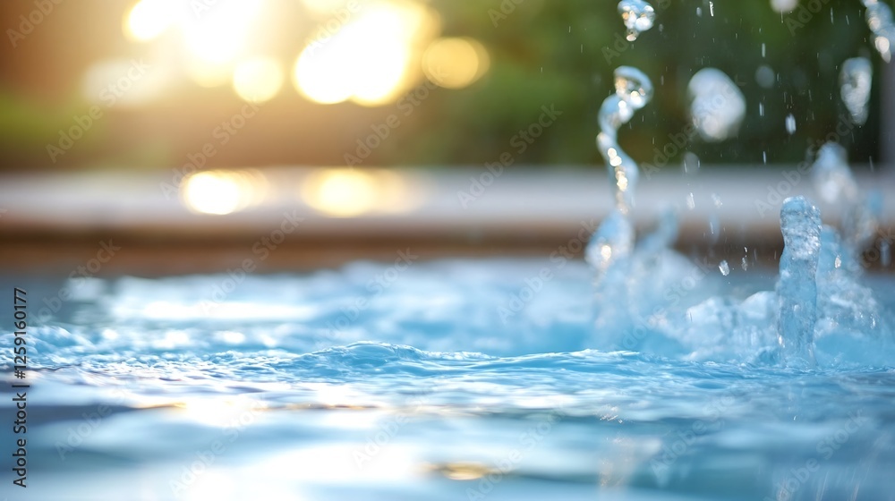 Aufkleber water splash in pool reflecting golden sunlight for relaxation and tranquility atmosphere : generati