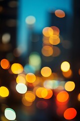 Fototapeta premium Abstract blurred city lights creating colorful bokeh effect in modern urban environment at dusk : Generative AI