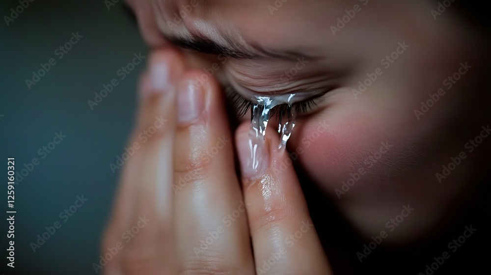 Poster emotional close up of a person crying with focus on tears and expressions of sorrow : generative ai