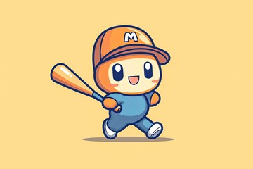 Baseball take a leisurely walk cartoon mascot illustration character.