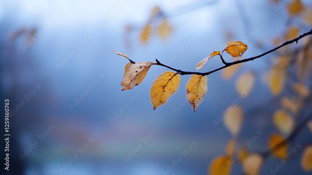 Poster beautiful close up of autumn leaves with raindrops against a calm blurred background : generative ai