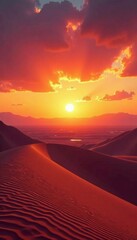 Sunset over vast desert landscape, sky, sunset, earthy