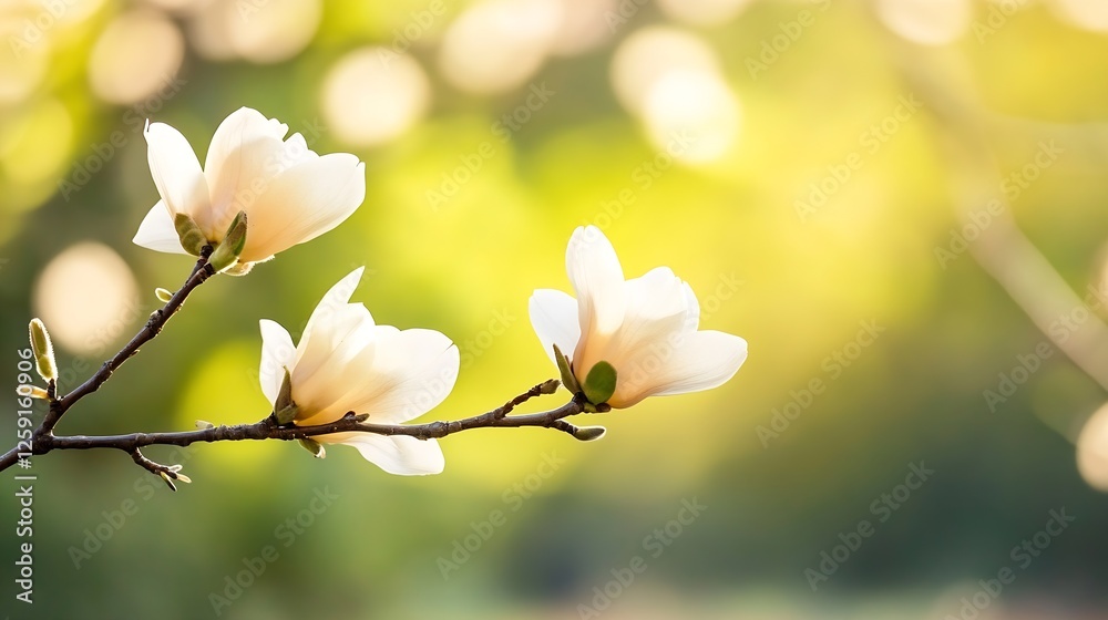 Poster Delicate Blossoms on a Branch with a Soft Blurred Background for Nature and Spring Themed Projects : Generative AI