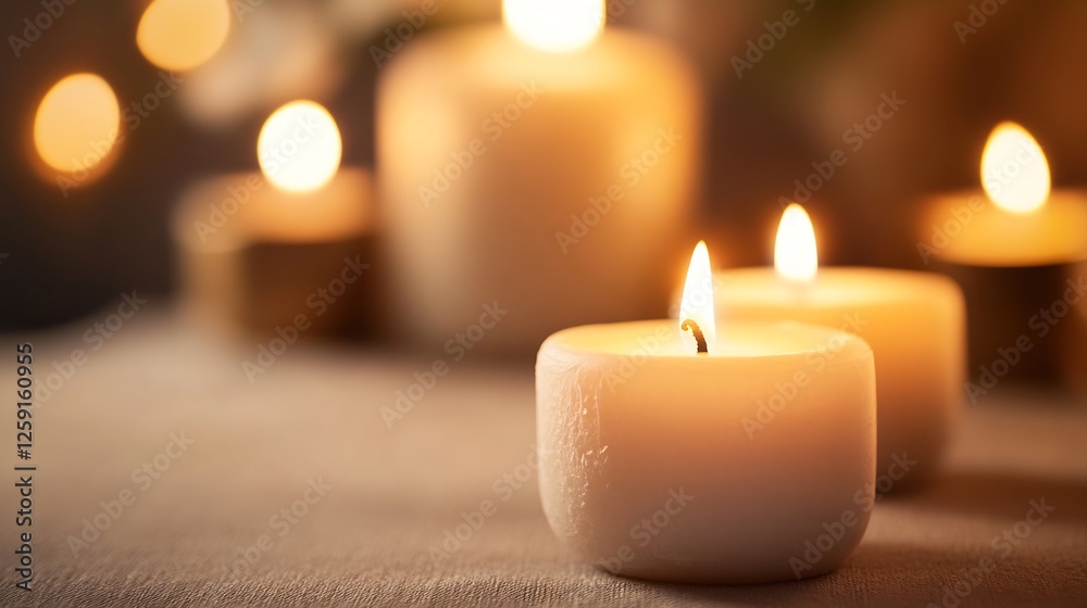 Poster Warm and Cozy Group of Flickering Candles Creating a Soft Glow : Generative AI