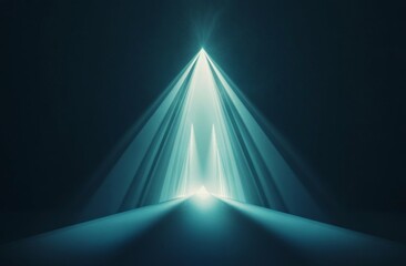 Teal light rays illuminate tunnel, dark background