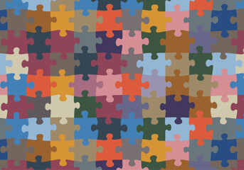 Seamless Colorful Puzzle Pieces Repeating Pattern Swatch Jigsaw Vector Background Natural Palette
