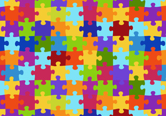Seamless Colorful Puzzle Pieces Repeating Pattern Swatch Jigsaw Vector Background Bright Primary School Palette