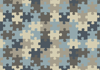 Seamless Colorful Puzzle Pieces Repeating Pattern Swatch Jigsaw Vector Background Natural Navy Blue Beige Palette