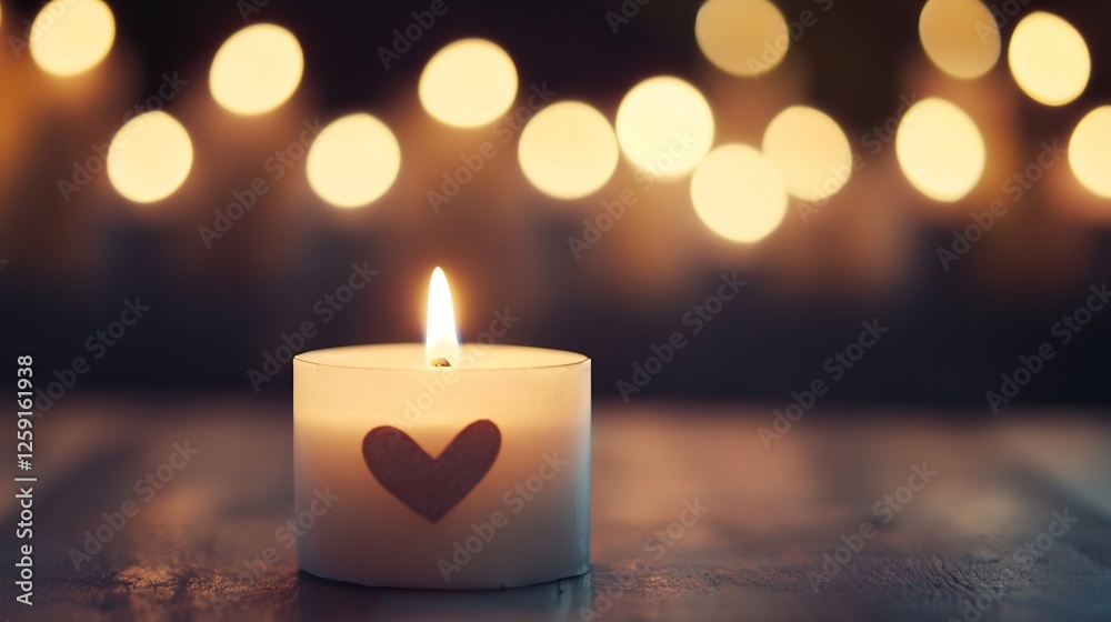 Poster Warm and Cozy Candle with Heart Design Creating a Romantic Atmosphere with Soft Lights : Generative AI