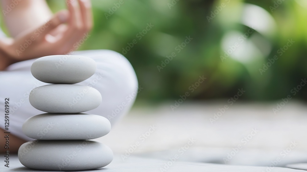 Poster zen garden harmony with stacked stones symbolizing tranquility and balance in a peaceful setting : g
