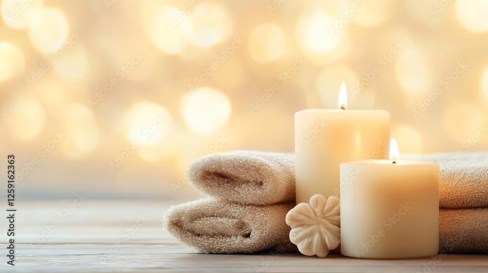 Poster relaxing scene with soft candles and cozy towels for a spa experience : generative ai