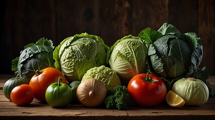 fresh vegetables on wooden table