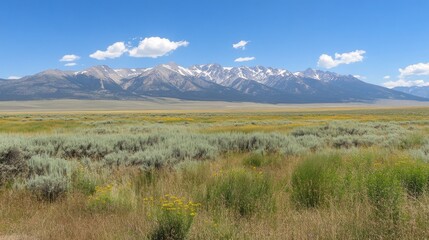 Fototapeta premium Mountain Range Overlooking a Vast Grassland Plain
