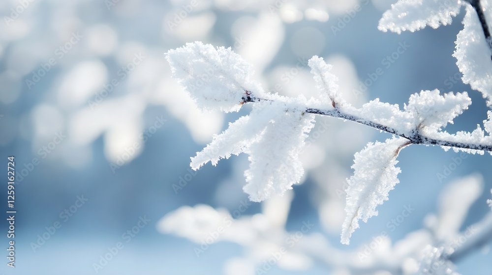 Poster frosted leaves on branches in soft winter light : generative ai