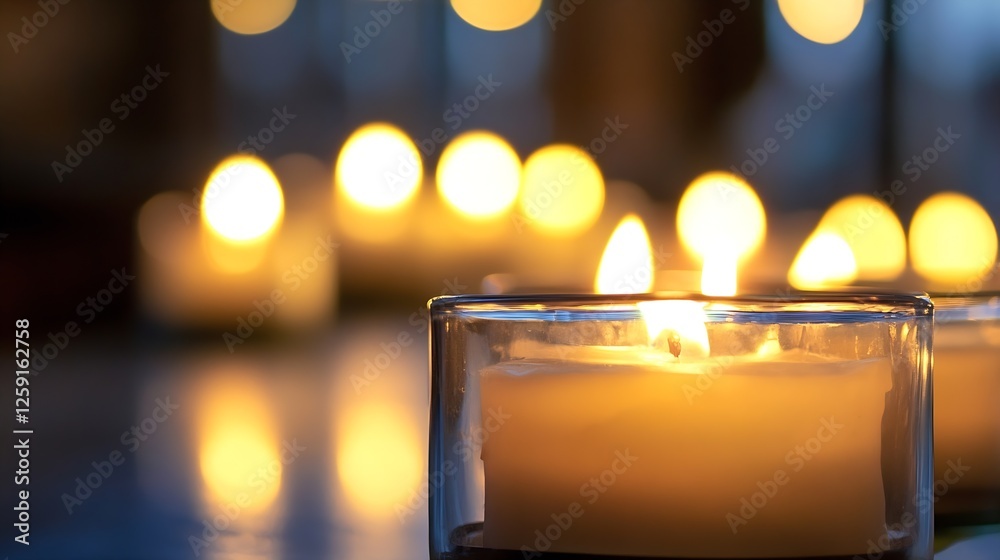 Poster scented candles softly glowing in a cozy setting : generative ai
