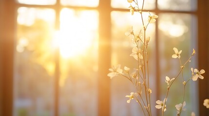 Beautiful Sunlit Flower in a Bright Room by the Window : Generative AI