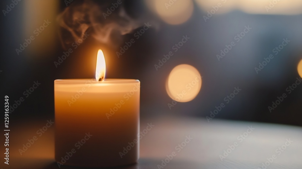 Aufkleber soft glowing candle with smoke creating a warm atmosphere : generative ai