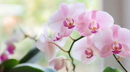 Fototapeta premium Delicate Pink Orchid Flowers with Lovely Petals Reflected in Soft Light : Generative AI
