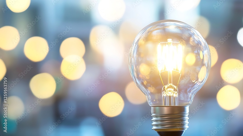 Aufkleber Glowing light bulb creating a warm atmosphere against a backdrop of blurred colorful bokeh : Generative AI