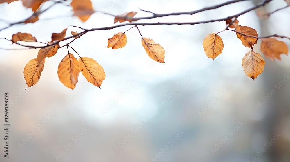 Aufkleber Autumn Leaves on Branch Captured with a Soft Focus Against a Light Background : Generative AI