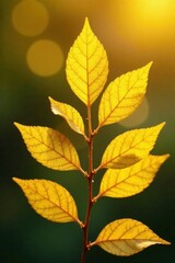 Thin, translucent yellow leaves with delicate golden patterns , shiny, foliage, leaf