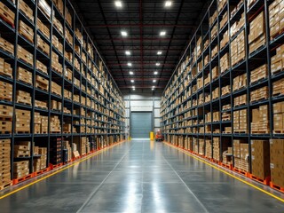 Fototapeta premium Large Warehouse Interior with Rows of Pallets
