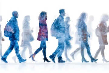 Naklejka premium Blurred Figures Walking in Snowy Winter Scene