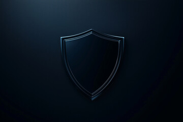 Fototapeta premium minimalist shield watermark on dark gradient background, deep navy to black, ethereal glow, corporate aesthetic, subtle design, centered composition