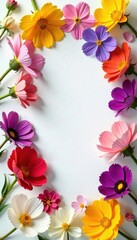 Various colorful flowers scattered on white tablecloth, flowers and leaves, scatter, flower arrangement