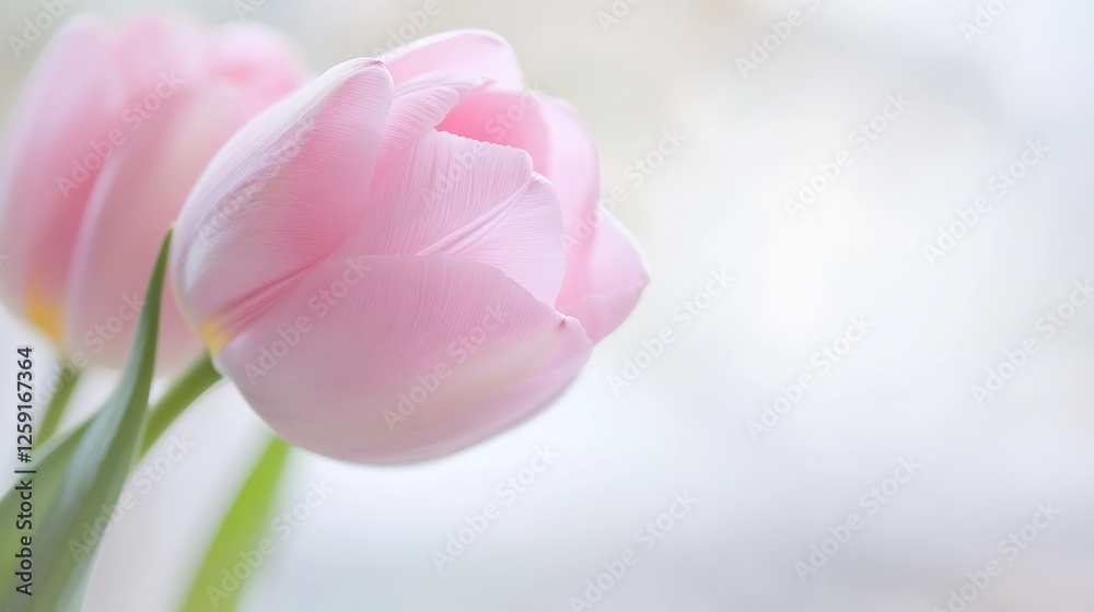 Poster Delicate Pink Tulips in Soft Focus Background Creating a Gentle Floral Atmosphere : Generative AI