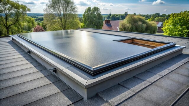 EPDM rubber roll on a modern roof with a slight angle of installation, building envelope, roofing material