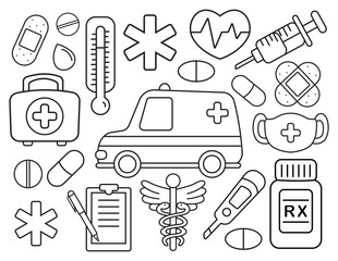 Medical Object and Symbols Outline Clipart