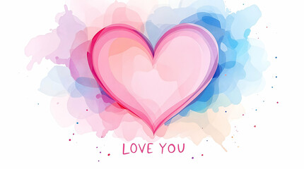 Love You Heart with Watercolor Background &ndash; Romantic and Artistic Design