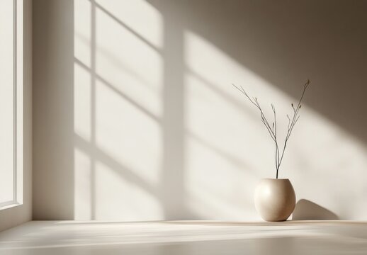 Fototapeta An extra wide white neutral and beige virtual empty room background banner image with a window for online presentations and Zoom meetings