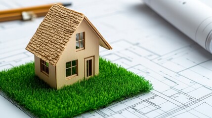 Cardboard House Model on Architectural Blueprints