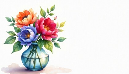 Obraz premium Vibrant watercolor floral arrangement in vase, vase, , watercolor