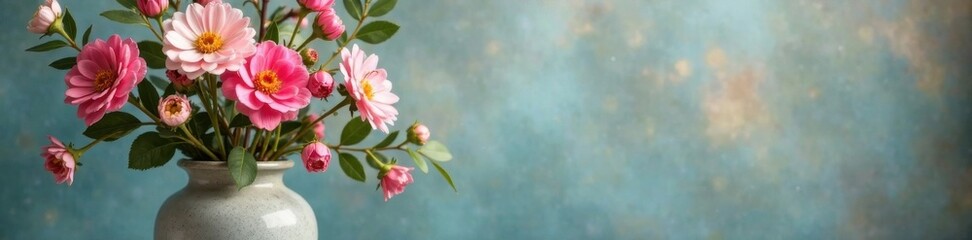 Vase with fresh flowers and branches, arrangement, flowers, blooms