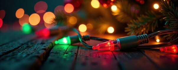 Vibrant Christmas light display in shades of red, green, and blue with yellow accents fills a cozy holiday scene, holiday, cozy