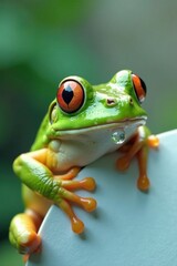 Obraz premium Water droplet clings to white panel in frog's mouth, mouth, still life, droplet